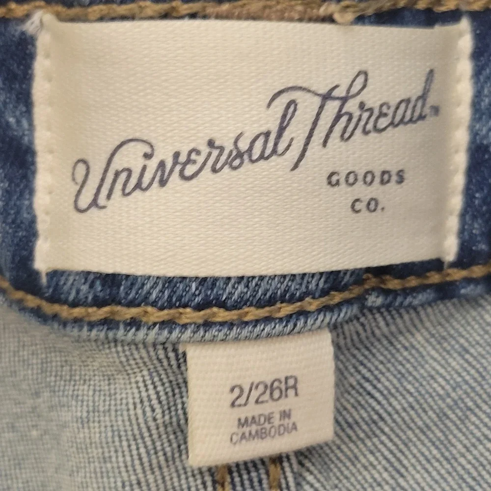 Universal Thread Denim Overalls Size 2 / 26R Stretch Raw Hem Bib Western Coastal
